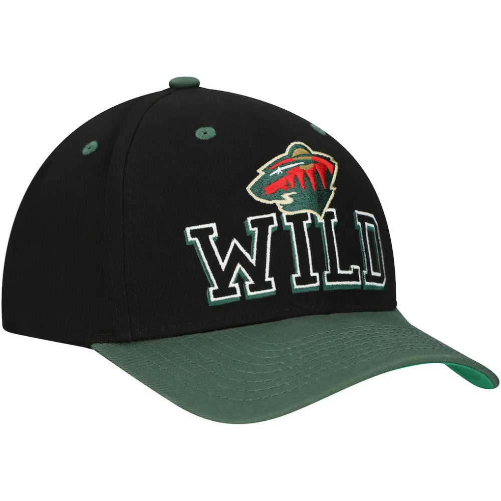 Minnesota Wild Mitchell & Ness Backside Script 2-Tone Pro Crown Adjustable Hat - Black/Green - NHL 201546274