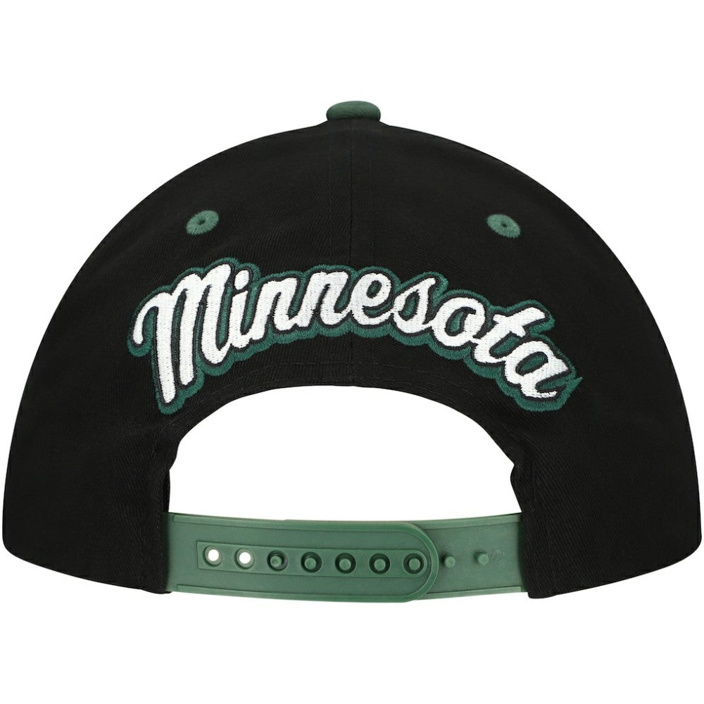Minnesota Wild Mitchell & Ness Backside Script 2-Tone Pro Crown Adjustable Hat - Black/Green - NHL 201546274