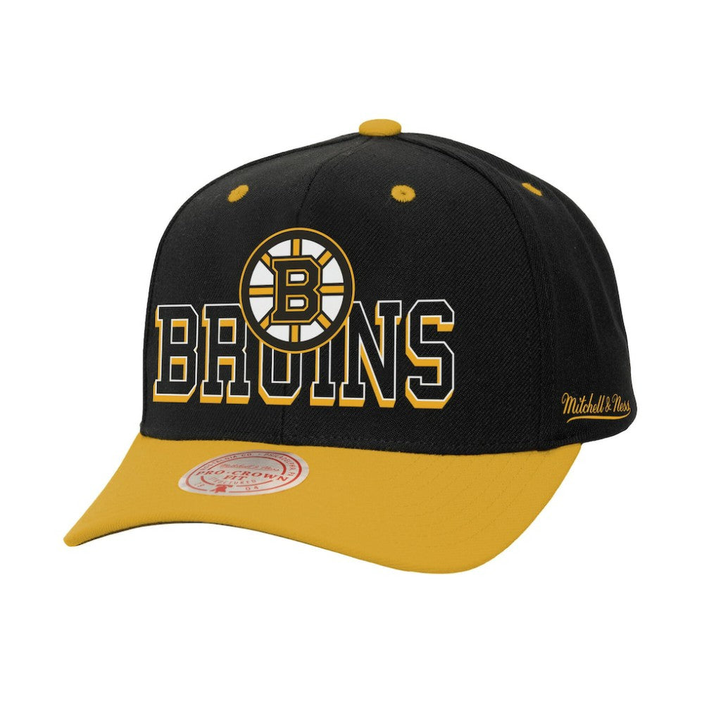 Boston Bruins Mitchell & Ness Backside Script 2-Tone Pro Crown Adjustable Hat - Black/Gold - NHL 201546276