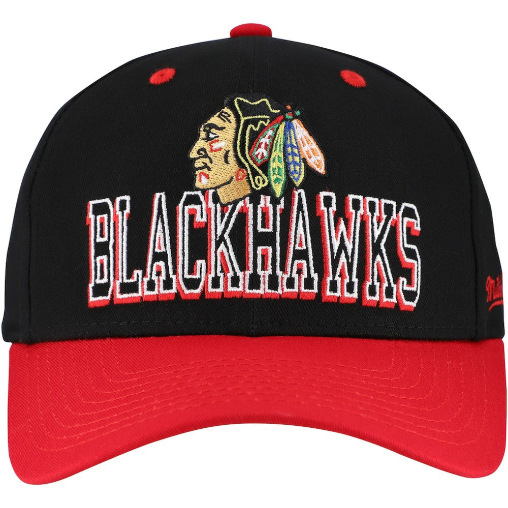 Chicago Blackhawks Mitchell & Ness Backside Script Two-Tone Pro Crown Adjustable Hat - Black/Red - NHL 201546278