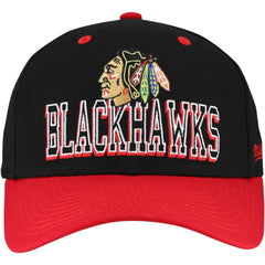 Chicago Blackhawks Mitchell & Ness Backside Script Two-Tone Pro Crown Adjustable Hat - Black/Red - NHL 201546278