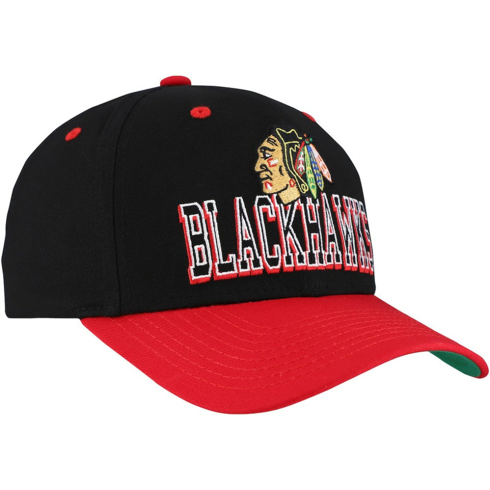 Chicago Blackhawks Mitchell & Ness Backside Script Two-Tone Pro Crown Adjustable Hat - Black/Red - NHL 201546278