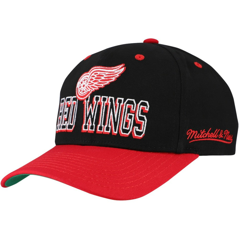 Detroit Red Wings Mitchell & Ness Backside Script Two-Tone Pro Crown Adjustable Hat - Black/Red - NHL 201546281