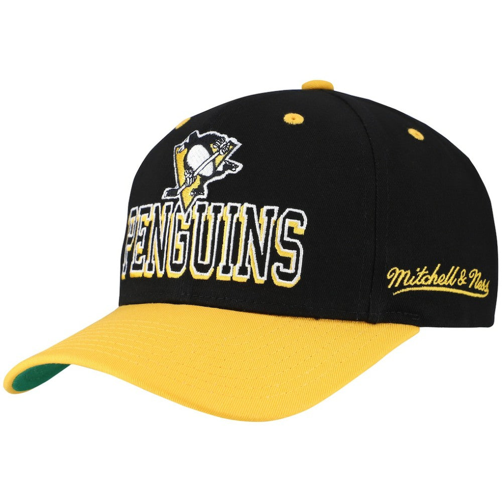 Pittsburgh Penguins Mitchell & Ness Backside Script Two-Tone Pro Crown Adjustable Hat - Black/Gold - NHL 201546288