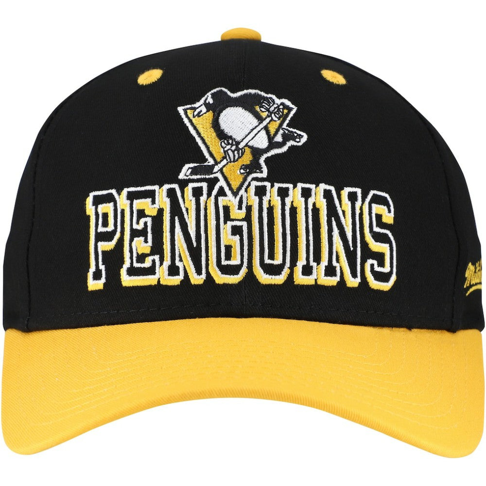 Pittsburgh Penguins Mitchell & Ness Backside Script Two-Tone Pro Crown Adjustable Hat - Black/Gold - NHL 201546288