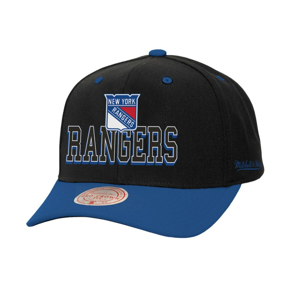 New York Rangers Mitchell & Ness Backside Script 2-Tone Pro Crown Adjustable Hat - Black/Blue - NHL 201546290