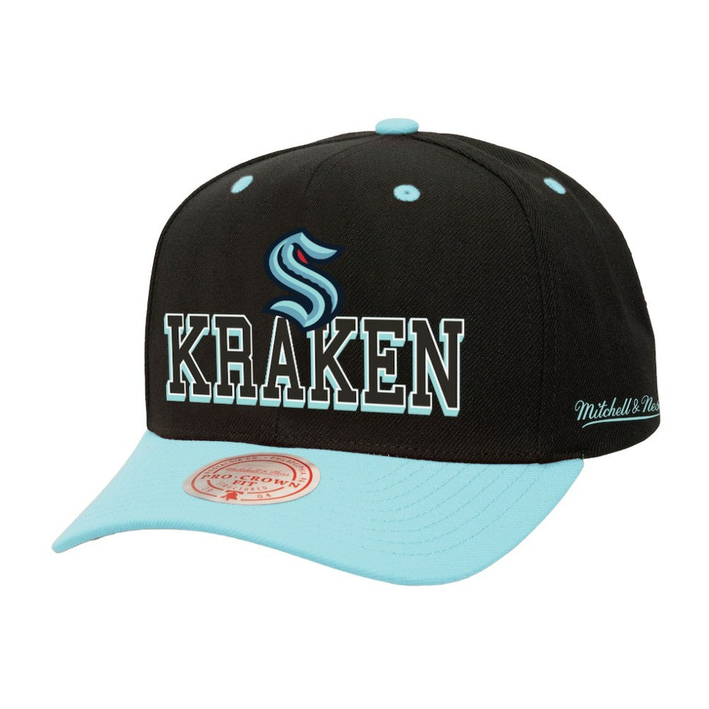 Seattle Kraken Mitchell & Ness Backside Script Two-Tone Pro Crown Adjustable Hat - Black/Light Blue - NHL 201546291