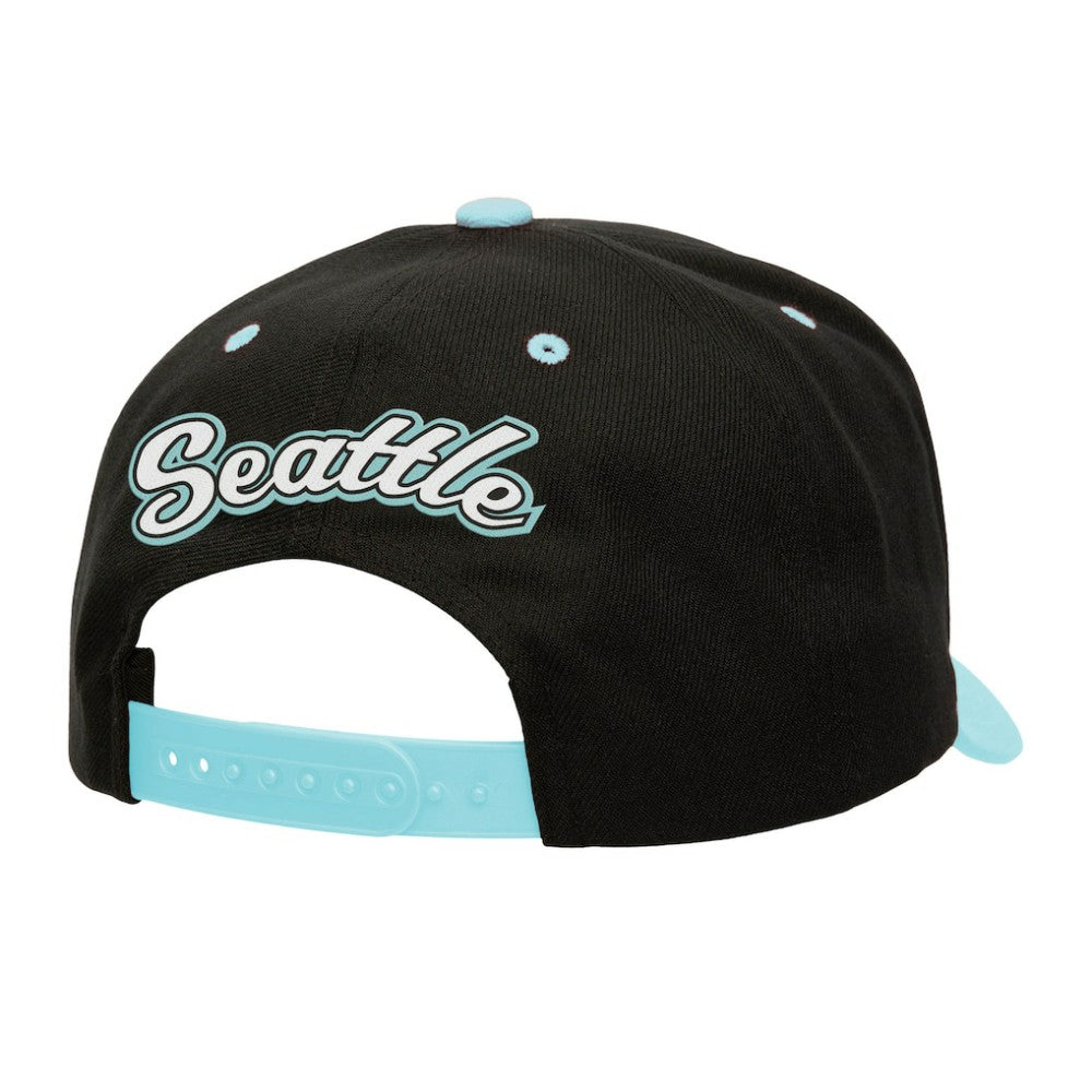 Seattle Kraken Mitchell & Ness Backside Script Two-Tone Pro Crown Adjustable Hat - Black/Light Blue - NHL 201546291