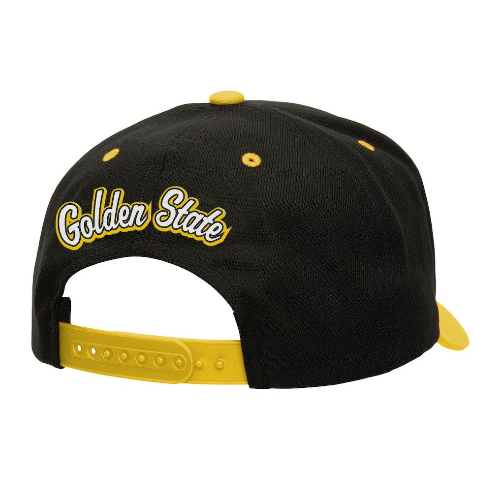 Golden State Warriors Backside Script Two-Tone Pro Crown Adjustable Hat for sale Black/Gold | Mitchell & Ness