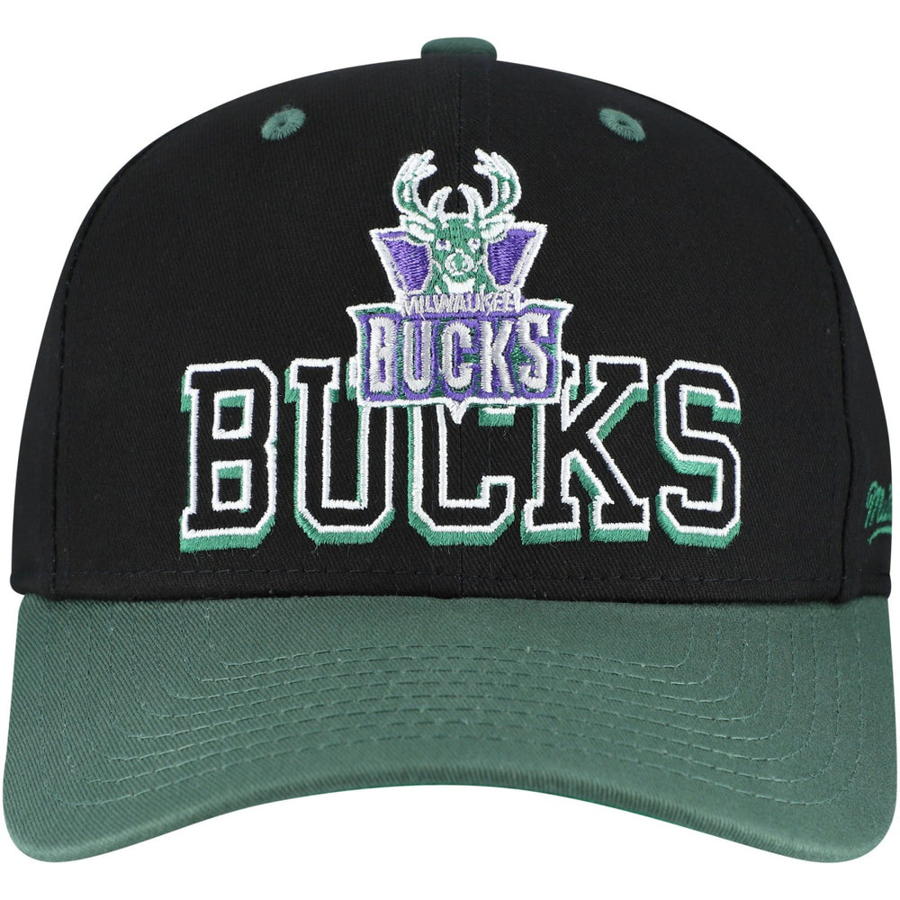 Milwaukee Bucks Backside Script Two-Tone Pro Crown Adjustable Hat Black/Hunter Green | Mitchell & Ness US