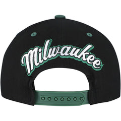 Milwaukee Bucks Backside Script Two-Tone Pro Crown Adjustable Hat Black/Hunter Green | Mitchell & Ness US