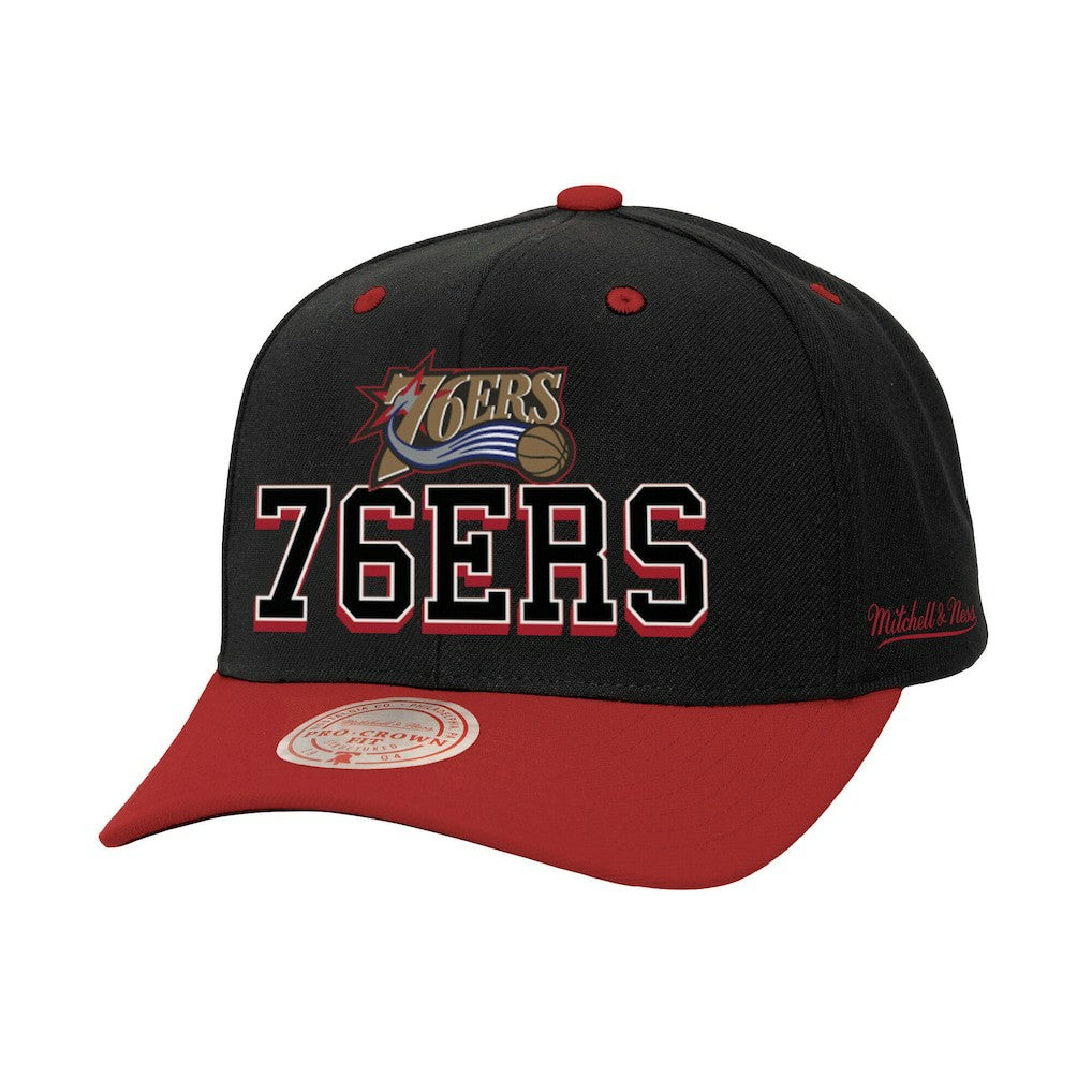 Philadelphia 76ers Backside Script 2-Tone Pro Crown Adjustable Hat Black/Red | Mitchell & Ness discount