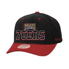 Philadelphia 76ers Backside Script 2-Tone Pro Crown Adjustable Hat Black/Red | Mitchell & Ness discount
