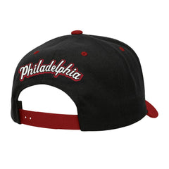 Philadelphia 76ers Backside Script 2-Tone Pro Crown Adjustable Hat Black/Red | Mitchell & Ness discount