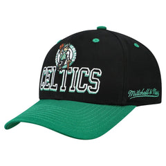Boston Celtics Backside Script 2-Tone Pro Crown Adjustable Hat Black/Kelly Green | Mitchell & Ness US