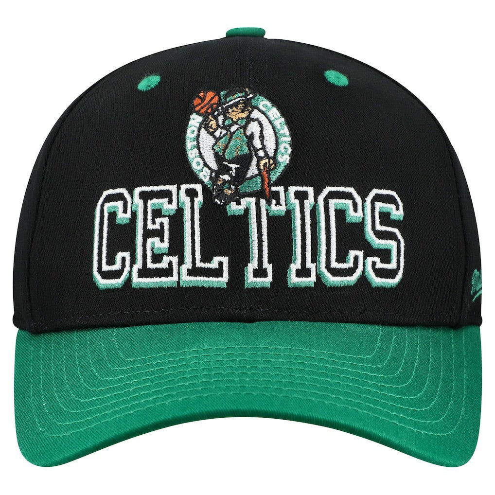 Boston Celtics Backside Script 2-Tone Pro Crown Adjustable Hat Black/Kelly Green | Mitchell & Ness US
