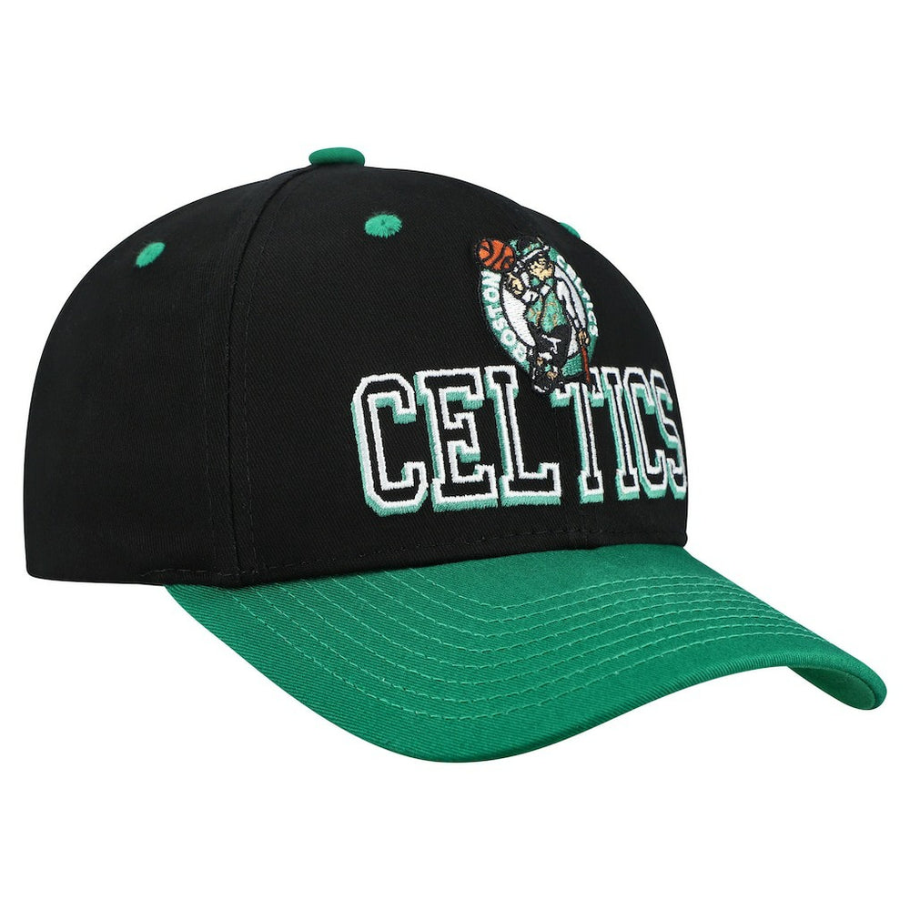 Boston Celtics Backside Script 2-Tone Pro Crown Adjustable Hat Black/Kelly Green | Mitchell & Ness US
