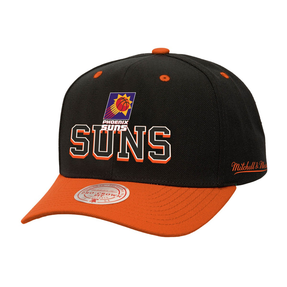 Phoenix Suns Backside Script Two-Tone Pro Crown Adjustable Hat Black/Orange | Mitchell & Ness for sale