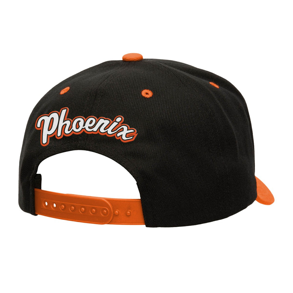 Phoenix Suns Backside Script Two-Tone Pro Crown Adjustable Hat Black/Orange | Mitchell & Ness for sale