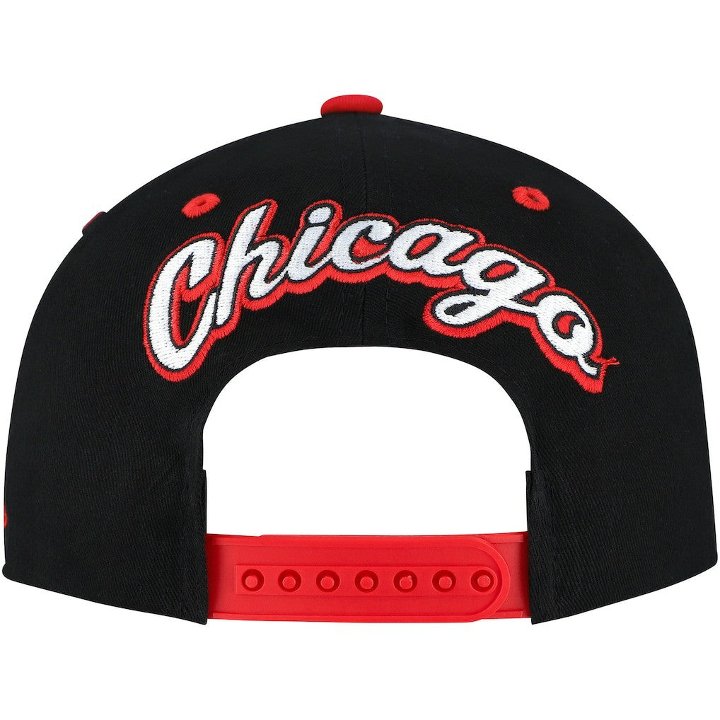 Chicago Bulls Backside Script 2-Tone Pro Crown Adjustable Hat Black/Red | Mitchell & Ness discount