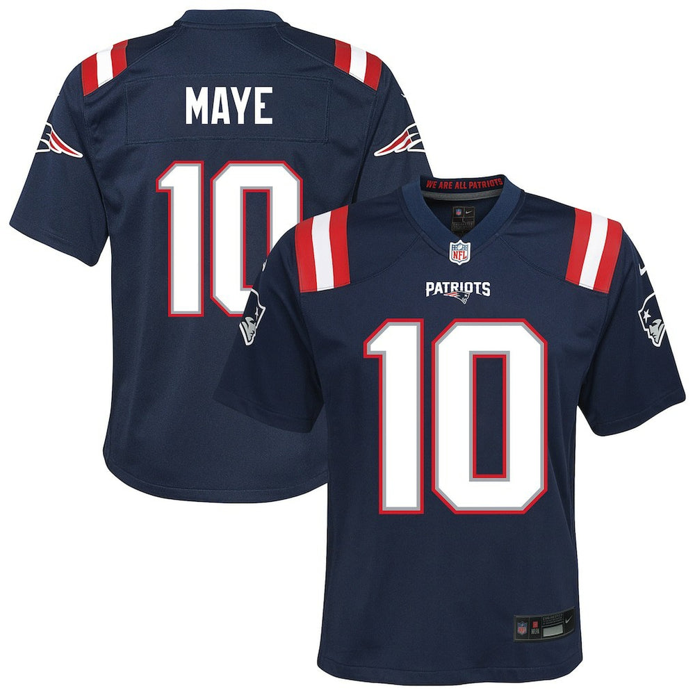 Nike Drake Maye New England Patriots Youth Game Jersey Navy