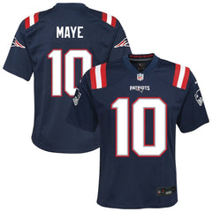 Nike Drake Maye New England Patriots Youth Game Jersey Navy