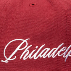 Philadelphia Phillies Mitchell & Ness Just Don x MLB Lux Script Snapback Hat - Maroon - Mitchell & Ness on Sale