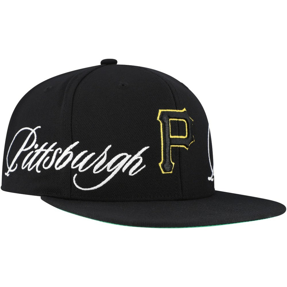 Pittsburgh Pirates Mitchell & Ness Just Don x MLB Lux Script Snapback Hat - Black - Mitchell & Ness Sale