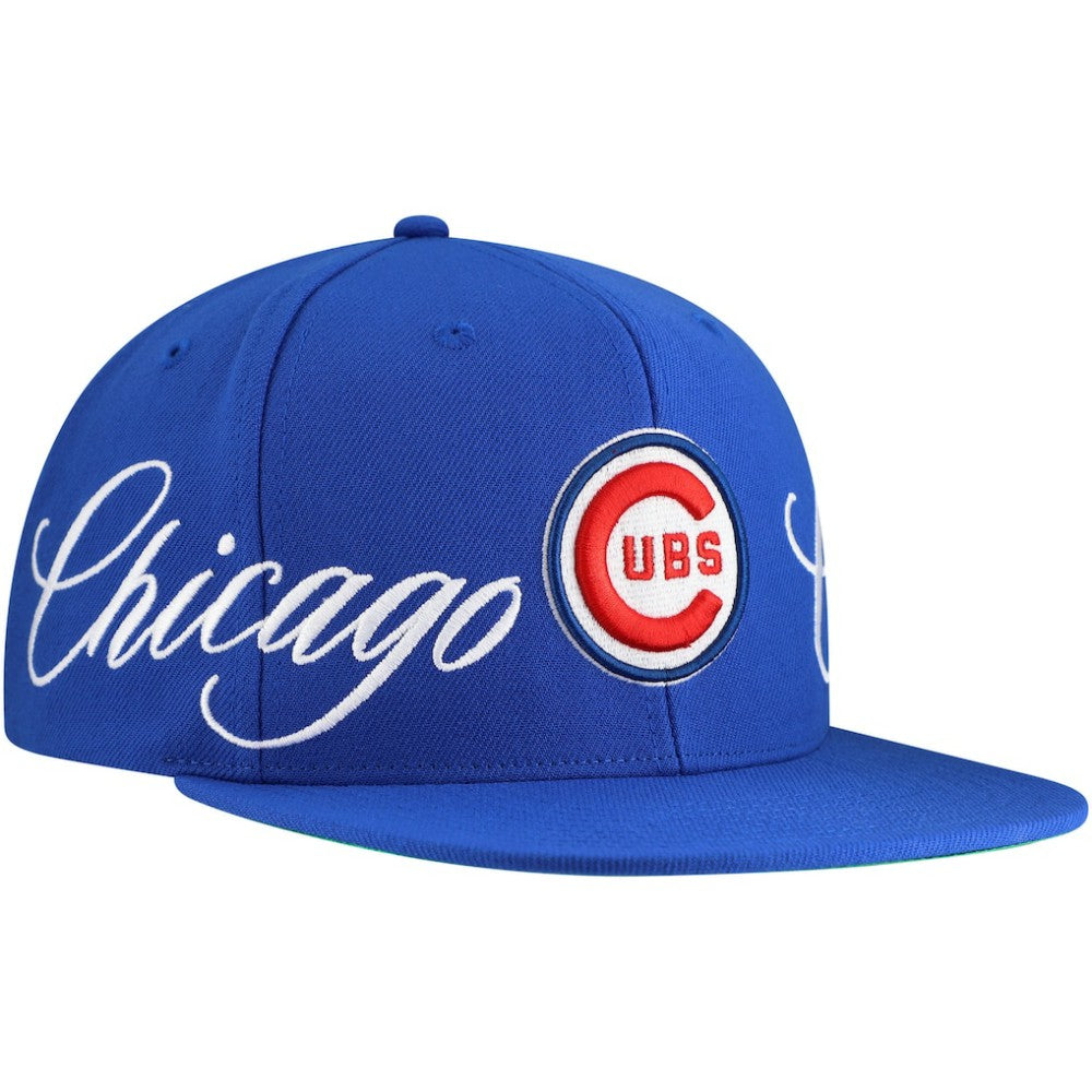 Chicago Cubs Mitchell & Ness Just Don x MLB Lux Script Snapback Hat - Royal - Mitchell & Ness Sale