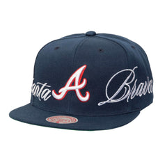 Atlanta Braves Mitchell & Ness Just Don x MLB Lux Script Snapback Hat - Navy - Mitchell & Ness Lifestyle