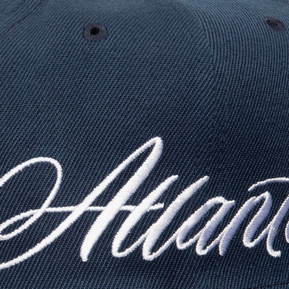 Atlanta Braves Mitchell & Ness Just Don x MLB Lux Script Snapback Hat - Navy - Mitchell & Ness Lifestyle