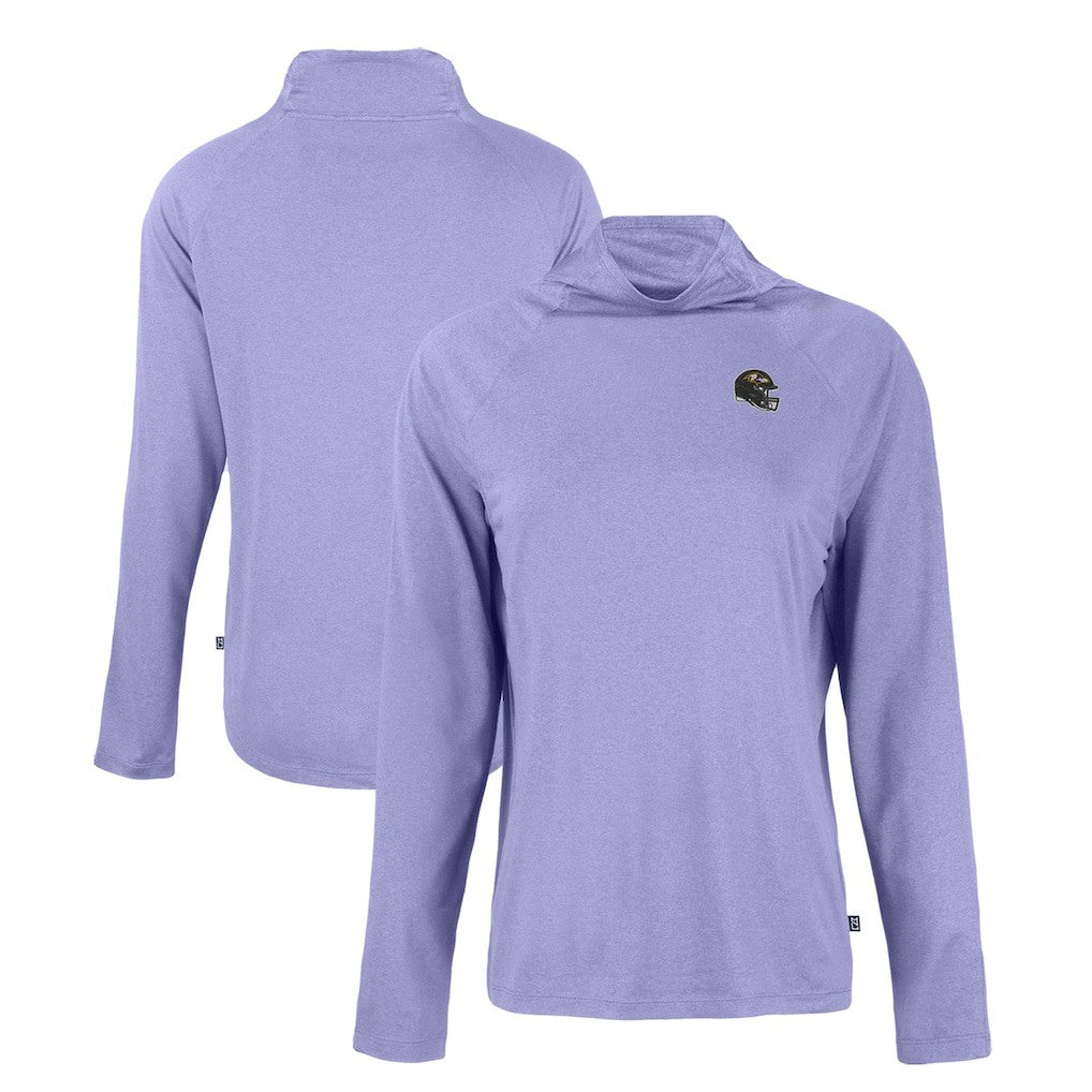 Baltimore Ravens Cutter & Buck Women's Coastline Epic Comfort Eco Recycled Funnel Neck Raglan Pullover Sweatshirt Lavender