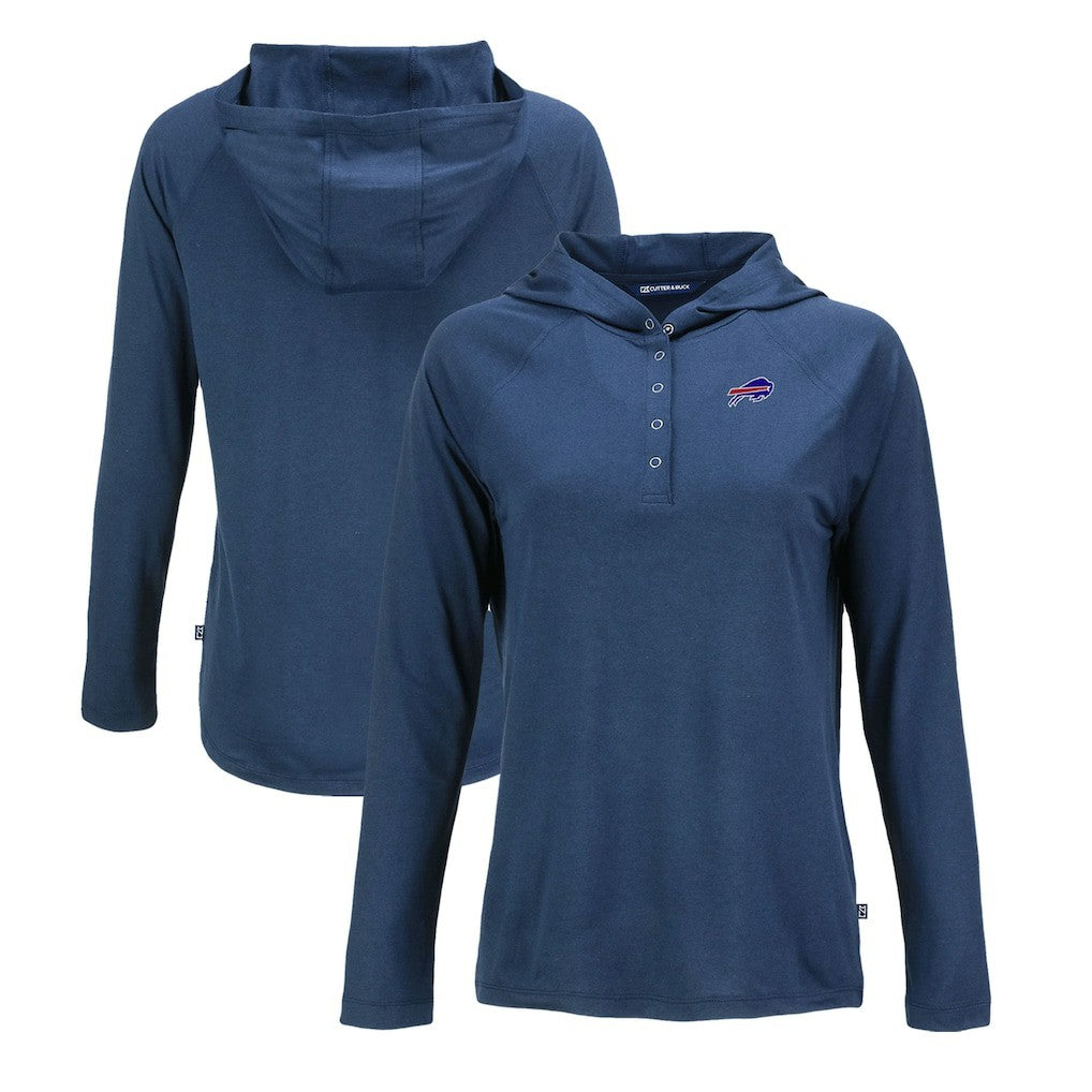 Buffalo Bills Cutter & Buck Women's Coastline Epic Comfort Eco Recycled Raglan Pullover Hoodie Navy