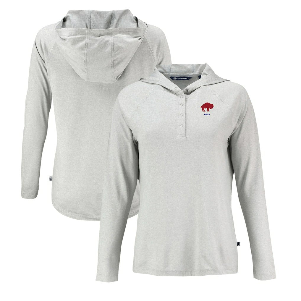 Buffalo Bills Cutter & Buck Women's Historic Coastline Epic Comfort Eco Recycled Raglan Pullover Hoodie Gray