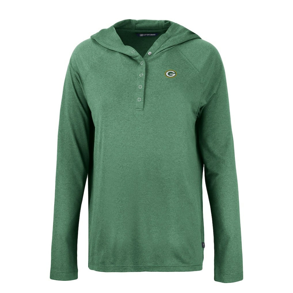 Green Bay Packers Cutter & Buck Women's Coastline Epic Comfort Eco Recycled Raglan Pullover Hoodie Hunter Green