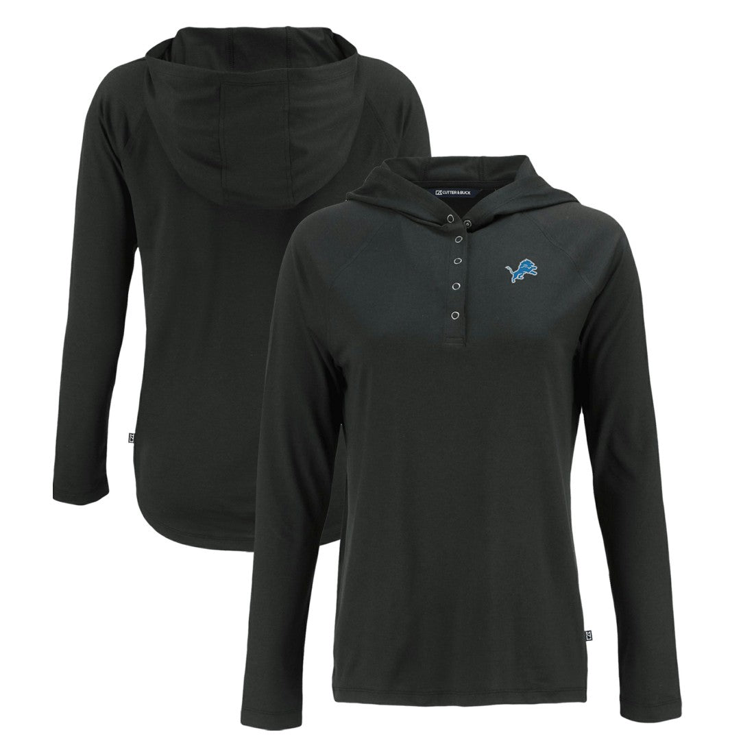 Detroit Lions Cutter & Buck Women's Coastline Epic Comfort Eco Recycled Raglan Pullover Hoodie Black