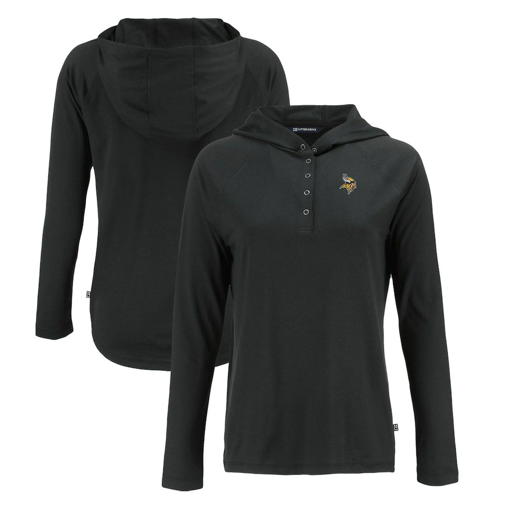 Minnesota Vikings Cutter & Buck Women's Coastline Epic Comfort Eco Recycled Raglan Pullover Hoodie Black