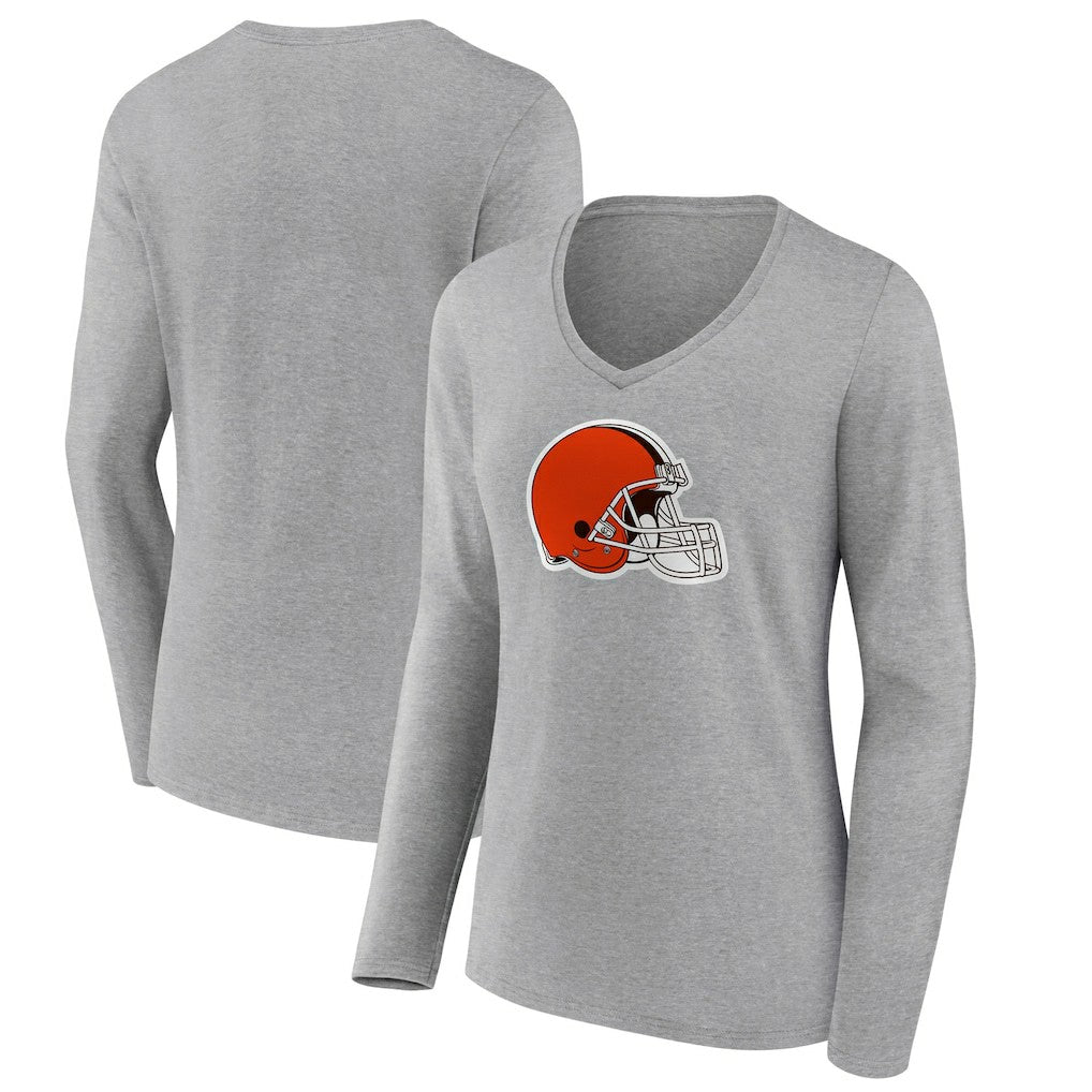 Cleveland Browns Women's Primary Logo Long Sleeve V-Neck T-Shirt Gray