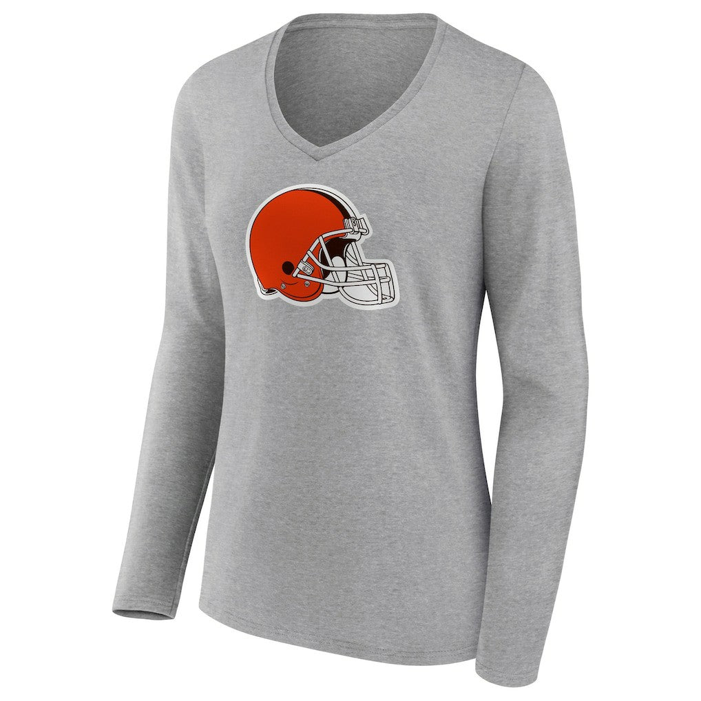 Cleveland Browns Women's Primary Logo Long Sleeve V-Neck T-Shirt Gray