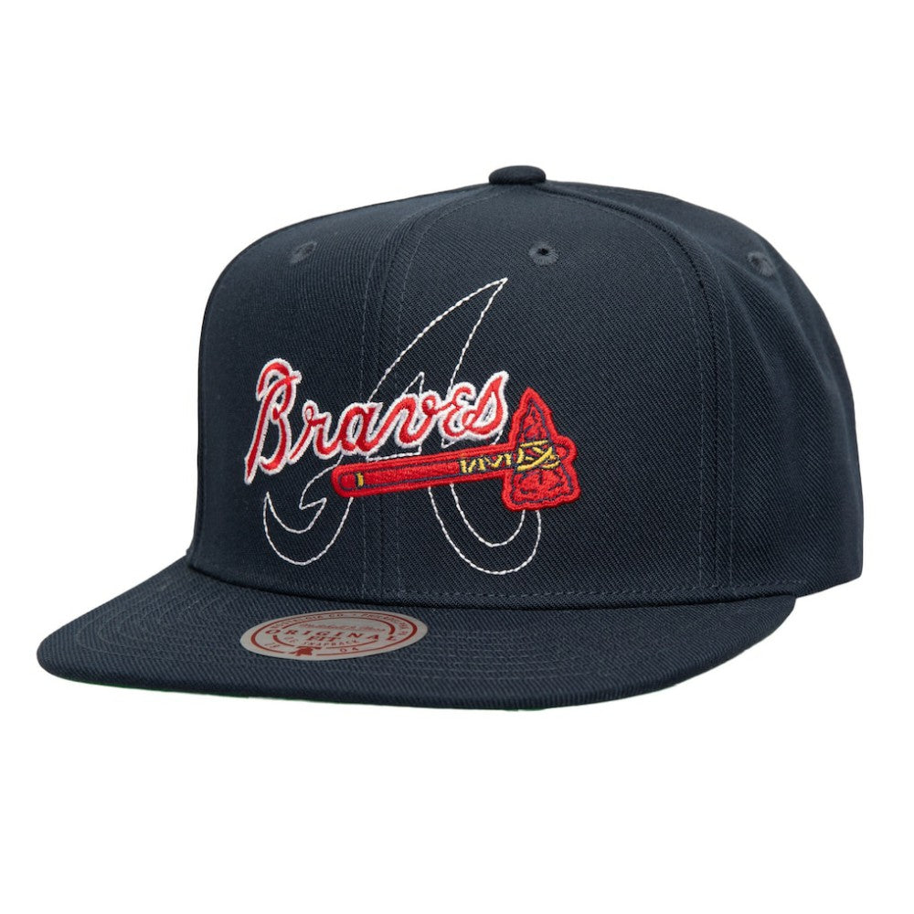 Atlanta Braves Mitchell & Ness Double Up Snapback Hat - Navy - Mitchell & Ness Lifestyle