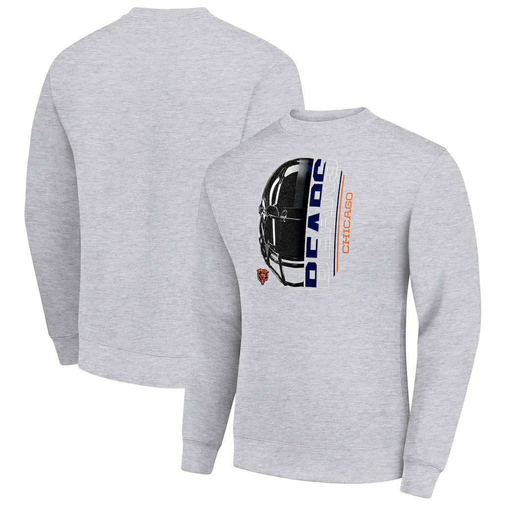 Chicago Bears Starter Half Helmet Team Graphic Tri-Blend Fleece Pullover Sweatshirt Heather Gray