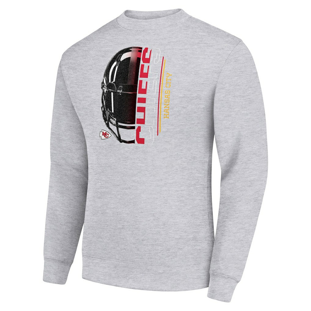 Kansas City Chiefs Starter Half Helmet Team Graphic Tri-Blend Fleece Pullover Sweatshirt Heather Gray