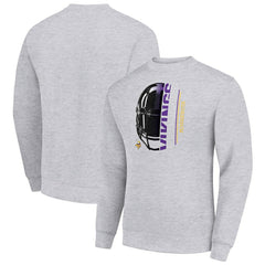 Minnesota Vikings Starter Half Helmet Team Graphic Tri-Blend Fleece Pullover Sweatshirt Heather Gray