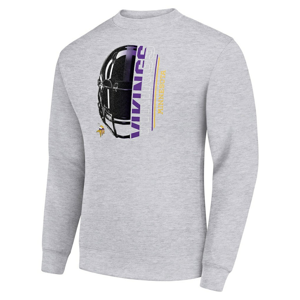 Minnesota Vikings Starter Half Helmet Team Graphic Tri-Blend Fleece Pullover Sweatshirt Heather Gray