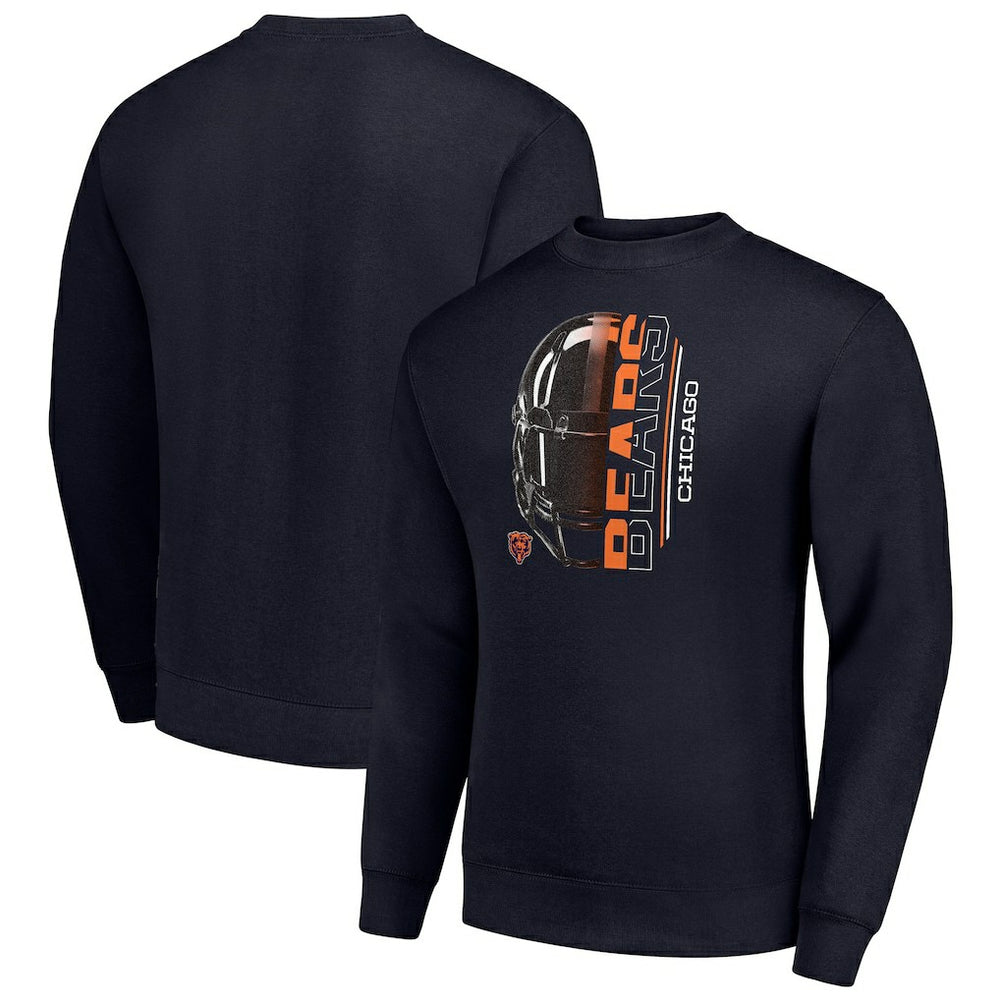 Chicago Bears Starter Half Helmet Team Graphic Tri-Blend Fleece Pullover Sweatshirt Navy