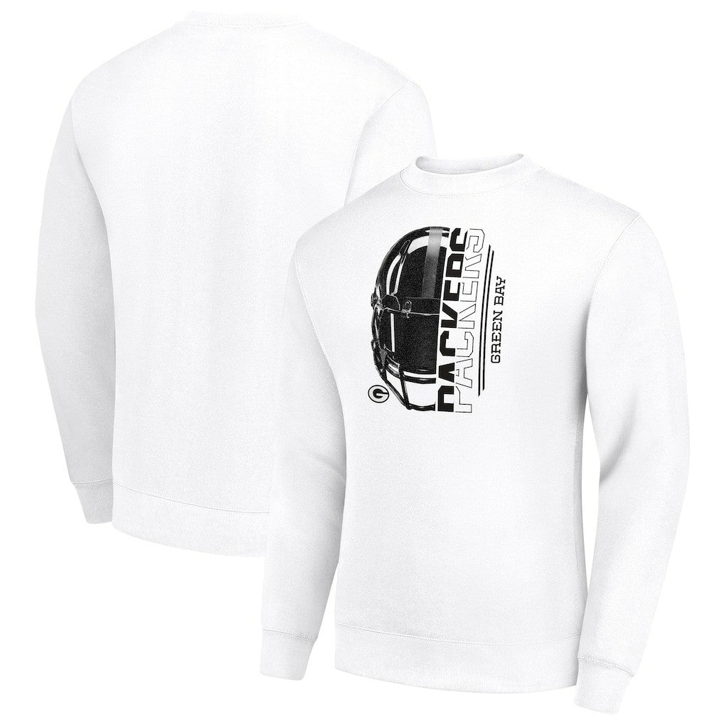 Green Bay Packers Starter Half Helmet Team Graphic Tri-Blend Fleece Pullover Sweatshirt White
