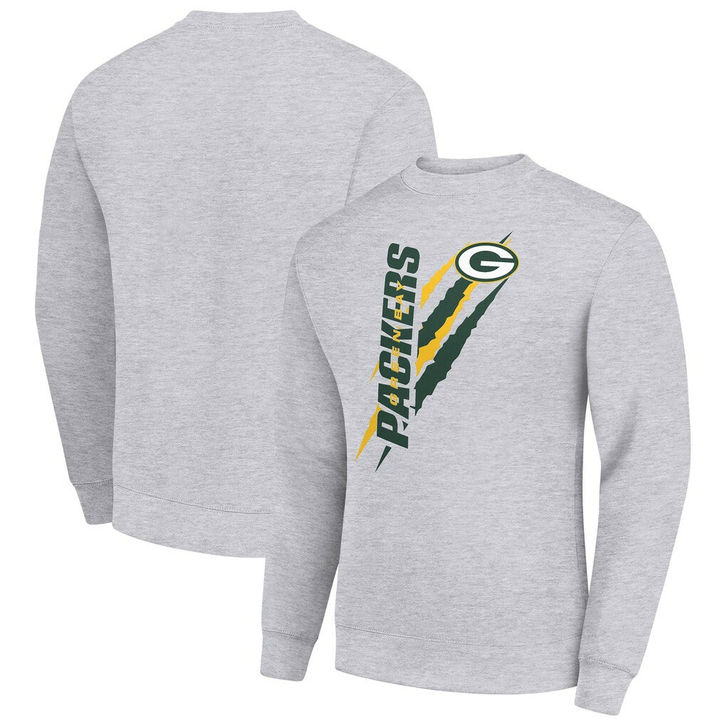 Green Bay Packers Starter Color Scratch Team Graphic Fleece Pullover Sweatshirt Heather Gray