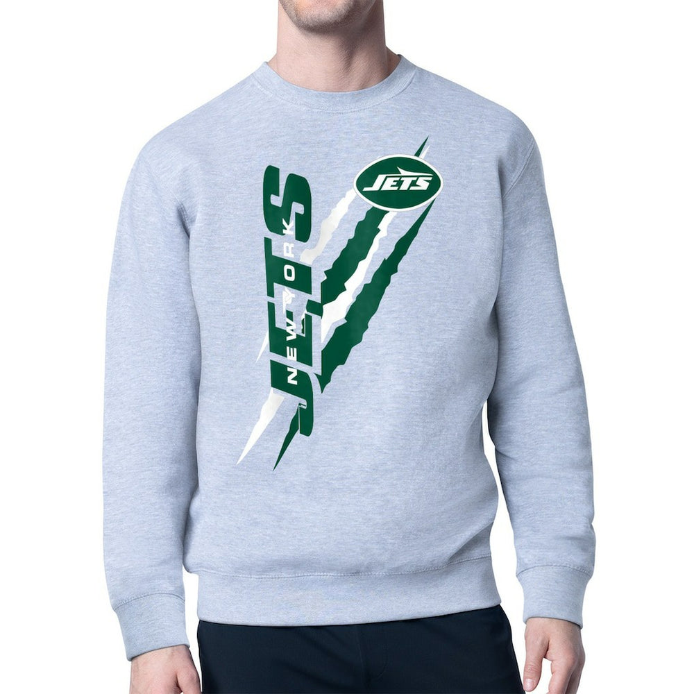 New York Jets Starter Color Scratch Team Graphic Fleece Pullover Sweatshirt Heather Gray