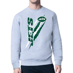 New York Jets Starter Color Scratch Team Graphic Fleece Pullover Sweatshirt Heather Gray
