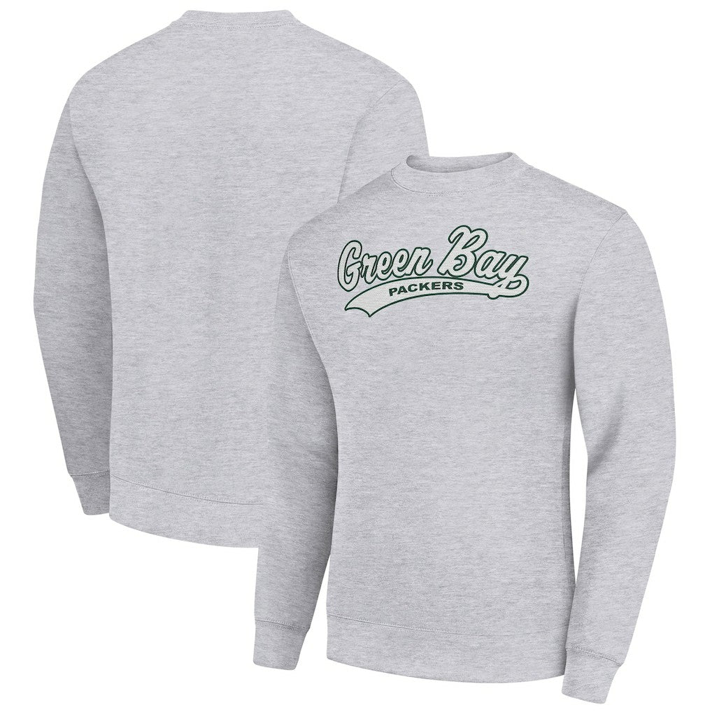 Green Bay Packers Starter Tailsweep Team Graphic Tri-Blend Fleece Pullover Sweatshirt Heather Gray